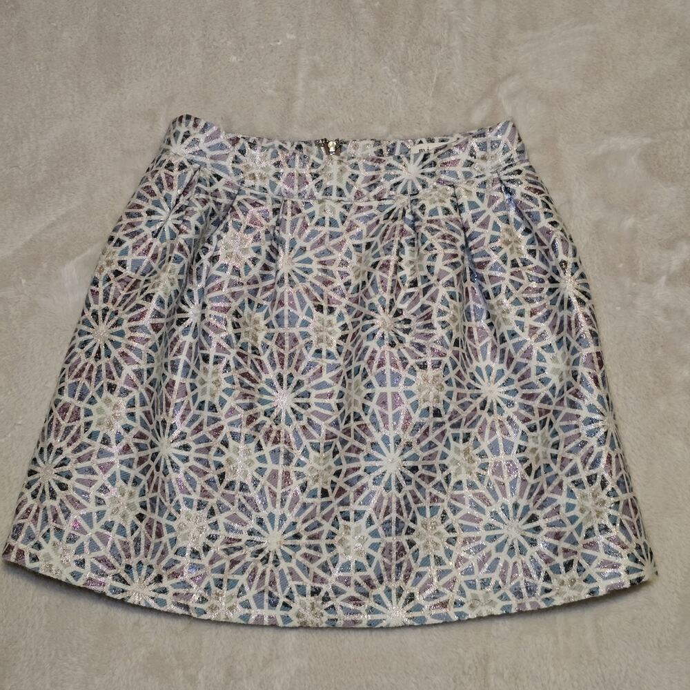 Mi ami Metallic Brocade Mini Skirt Women's Small - Geometric Jacquard High Waist
